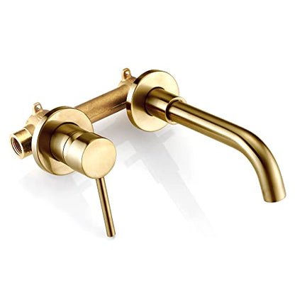 SUMERAIN Wall Mounted Bathroom Sink Faucet, Brushed Gold | 360°Swivel Spout, Lavatory Faucet, Left-Handed Single Handle, Includes Brass Rough-in Valve - color: Brushed Gold, size: Left-Handed