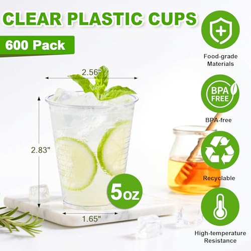 SIUQ 600 Pack 5 oz Clear Plastic Cups, Small Disposable Bathroom Cups | Mini Cup For Mouthwash, Hot/Cold Drinks, Parties, Picnic, Travel, BBQ, Events, Home, Office, Halloween, Christmas & Daily Use - style: 5 oz-600pack