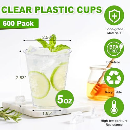 SIUQ 600 Pack 5 oz Clear Plastic Cups, Small Disposable Bathroom Cups | Mini Cup For Mouthwash, Hot/Cold Drinks, Parties, Picnic, Travel, BBQ, Events, Home, Office, Halloween, Christmas & Daily Use - style: 5 oz-600pack