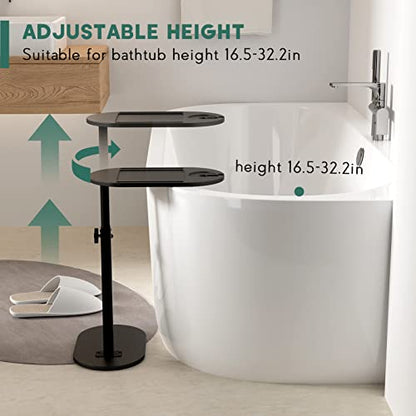 Bamboo Bathtub Tray Table with Adjustable Height | Freestanding Bathtub Caddy for Tub Against Wall, Tub Organizer Suitable for Luxury Spa - PATENT PROTECTED (Black) - color: Black