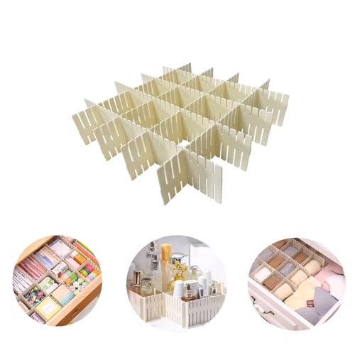 Onerbuy 8pcs Adjustable Grid Drawer Dividers DIY Plastic Closet Separator Tidy Organizer Container for Underwear Socks Belt Office Supplies(Beige) - color: Beige