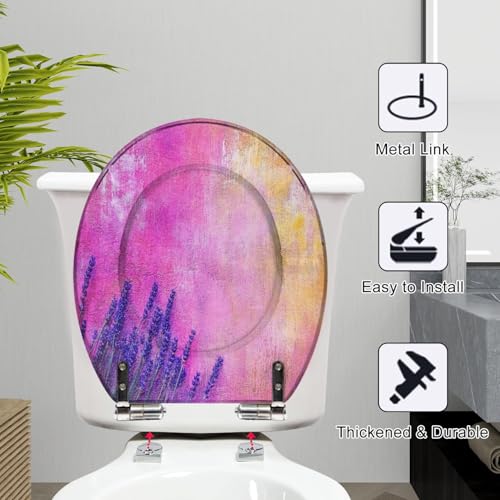 Round Toilet Seat Grunge Background pink blue orange Resin Toilet Seat Slow Quiet Close with Quick-Release Hinges Toilet Seat with Cover Easy to Clean Install - color: Multi3, size: 16.5"x14.5"