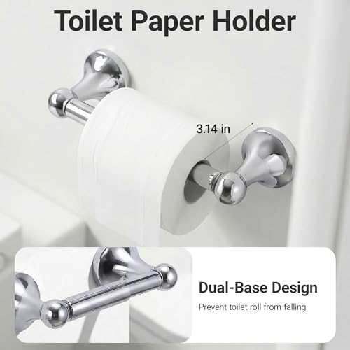 24-Inch Wall Mounted Towel Racks for Bathroom – Space Saver 4-Piece Durable Stainless Steel Bathroom Hardware Set with Towel Bar, Towel Ring, Toilet Paper Holder & Hook, Chrome