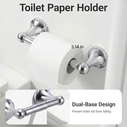 24-Inch Wall Mounted Towel Racks for Bathroom – Space Saver 4-Piece Durable Stainless Steel Bathroom Hardware Set with Towel Bar, Towel Ring, Toilet Paper Holder & Hook, Chrome