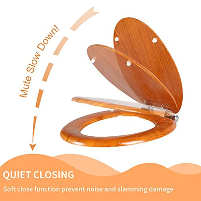 Angel Shield Elongated Toilet Seat Wood Veneer Natural Soft Close | Quick Release Metal Hinges, Adjustable Fit for Standard Elongated Toilets, Easy to Install&Clean - color: Wood, size: Elongated