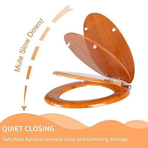 Angel Shield Elongated Toilet Seat Wood Veneer Natural Soft Close | Quick Release Metal Hinges, Adjustable Fit for Standard Elongated Toilets, Easy to Install&Clean - color: Wood, size: Elongated