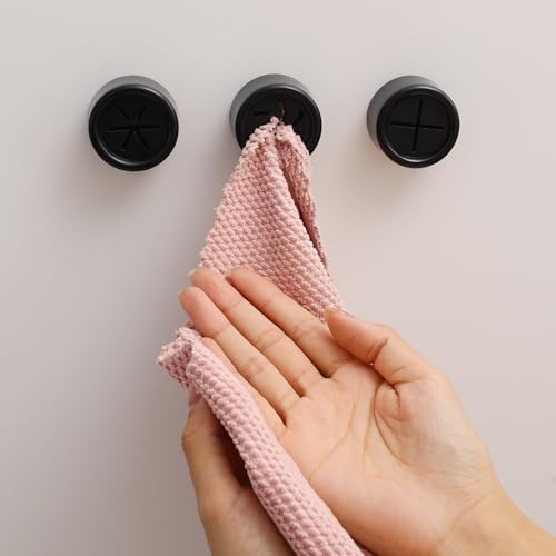3PCS Black Adhesive Push Towel Hook Round Wall Mount Dish Towels Holder Kitchen Hook Self Adhesive Waterproof Hand Towels Holder for Bathroom Kitchen Home (Rice Grain+Cross+Spiral 4.2x2.2cm) - color: Rice Grain+Spiral+Cross