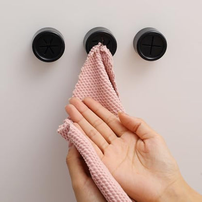 3PCS Black Adhesive Push Towel Hook Round Wall Mount Dish Towels Holder Kitchen Hook Self Adhesive Waterproof Hand Towels Holder for Bathroom Kitchen Home (Rice Grain+Cross+Spiral 4.2x2.2cm) - color: Rice Grain+Spiral+Cross