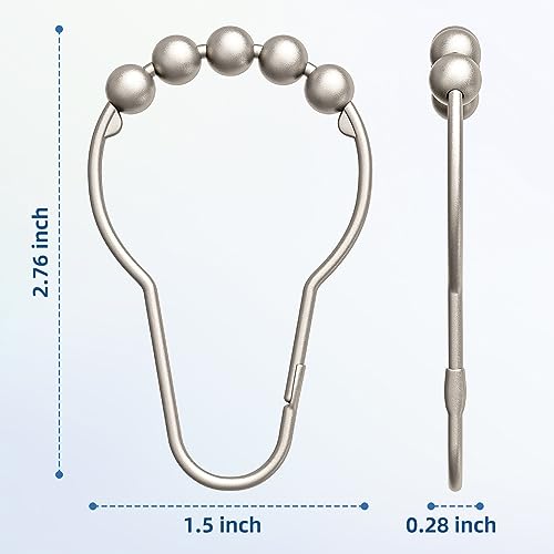 Titanker Shower Curtain Hooks Rings, Rust-Resistant Metal Shower Curtain Hooks for Bathroom Shower Rods Shower Hooks Shower Rings for Curtain - Set of 12, Matte Nickel - color: Matte Nickel
