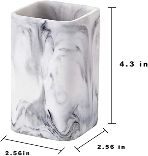 Toothbrush Holder for Bathrooms, White Marble Look Toothpaste and Makeup Holder, Brushes and Razors Holder, Vanity Bathroom Countertop Organizer, Toothbrush Cup - color: 3. White Marble