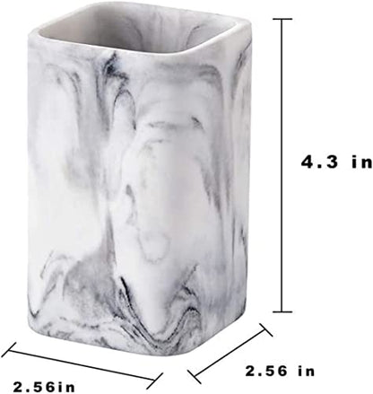 Toothbrush Holder for Bathrooms, White Marble Look Toothpaste and Makeup Holder, Brushes and Razors Holder, Vanity Bathroom Countertop Organizer, Toothbrush Cup - color: 3. White Marble