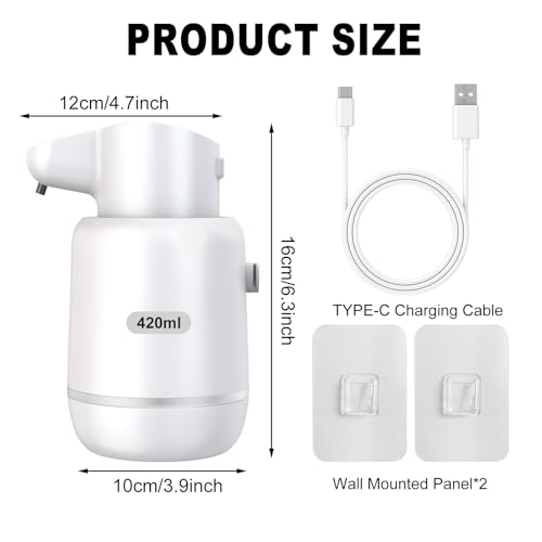Automatic Soap Dispenser, Rechargeable & Touchless with 4 Adjustable Levels, 15oz/420ml, Waterproof, Wall Mountable for Kitchen, Bathroom, Hotel (Foam, White) - color: White, style: Foam