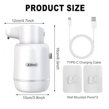 Automatic Soap Dispenser, Rechargeable & Touchless with 4 Adjustable Levels, 15oz/420ml, Waterproof, Wall Mountable for Kitchen, Bathroom, Hotel (Foam, White) - color: White, style: Foam
