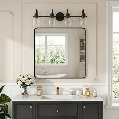 URSOLA 4 Lights 32" Bathroom Vanity Light Fixtures, Matte Black Traditional Classic Vanity Light with Clear Glass, Bathroom Lighting Fixtures Over Mirror - color: Black, size: 4 Lights