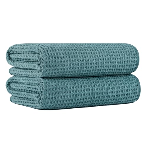 MICROFI New Microfiber Waffle Bath Towels, 2 Pieces, Oversized, Soft, Absorbent, Fast Drying, Lint Free 430 GSM (30''x60''/76cm x 152cm) - color: Green