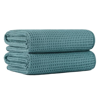 MICROFI New Microfiber Waffle Bath Towels, 2 Pieces, Oversized, Soft, Absorbent, Fast Drying, Lint Free 430 GSM (30''x60''/76cm x 152cm) - color: Green