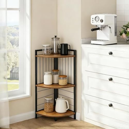 Corner Shelf Stand 27.9" H, 3 Tier Corner Display Shelving Unit with Sturdy Metal Frame Multipurpose Corner Bookshelf for Small Spaces Bathroom, Kitchen, Bedroom, Living Room