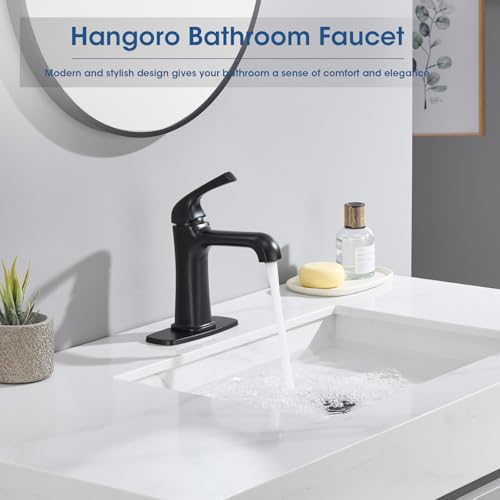 Matte Black Bathroom Faucet, Brass Single Hole Bathroom Faucets for 1 or 3 Holes, Vanity Faucet with Supply Lines and Deck Plate, Pop Up Drain - color: A-Matte Black