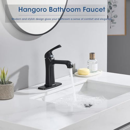 Matte Black Bathroom Faucet, Brass Single Hole Bathroom Faucets for 1 or 3 Holes, Vanity Faucet with Supply Lines and Deck Plate, Pop Up Drain - color: A-Matte Black