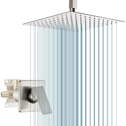 Ceiling Mount Shower Faucet Set Brushed Nickel Bathroom 10 Inch Rainfall Mixer Shower Head System Single Handle Shower Trim Kit with Rough-in Valve - color: Brushed Nickel, size: 10 Inch (Ceiling Mount)
