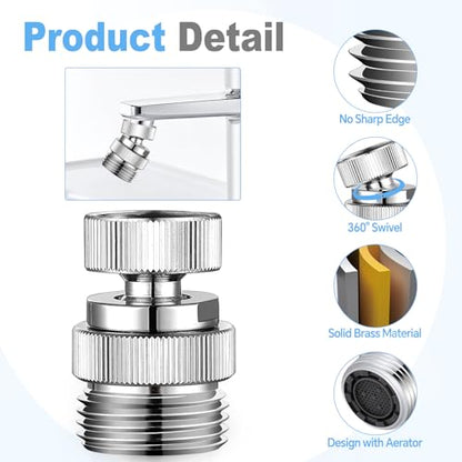 3/4" Brass Faucet to Hose Adapter with Aerator Chrome | Swivel Faucet Adapter Kit, Sink to Hose Adapter for Kitchen&Bathroom, hose attachment to sink