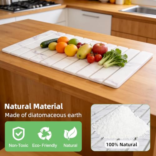 Large Stone Dish Drying Mat for Kitchen Counter, 24"×16" Foldable Quick Drying Mat, Absorbent Diatomaceous Earth Drying Mat for Bottles Cups Dishes, Match Any Countertop (White Marble, 24" x 16") - color: White Marble