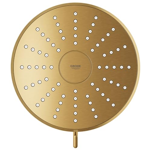 GROHE Aquabooster Tempesta 140 High Pressure Shower Head, Multi-Spray – 1.75 GPM Round Fixed Wall Mount, Brushed Gold 111746GN00 - color: Brushed Gold