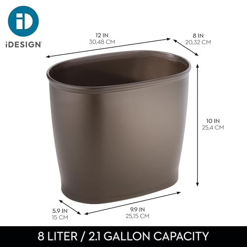 iDesign Slim Plastic Bathroom Trash Can, Bronze | Small Garbage Bin, For Bedroom, Office, Desk, Dorm - size: 12" x 8" x 10"