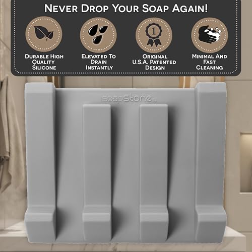 Silicone Soap Dish (USA Patented) Self Draining Bar Soap Holder for Shower Bathroom Sink, Drying Soap Dish Tray Kitchen Sponge Holder Easy Cleaning Soap Saver Mat (Light Grey, 2) - color: Light Grey, 2