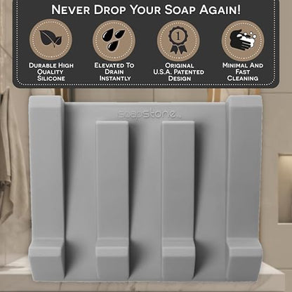 Silicone Soap Dish (USA Patented) Self Draining Bar Soap Holder for Shower Bathroom Sink, Drying Soap Dish Tray Kitchen Sponge Holder Easy Cleaning Soap Saver Mat (Light Grey, 1) - color: Light Grey