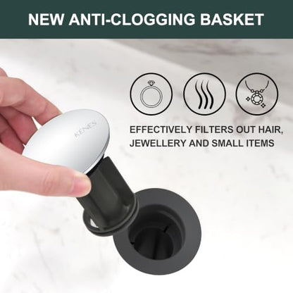 Chrome Pop Up Bathroom Sink Drain Assembly Without Overflow | Bathroom Vanity Sink Drain Assembly, Built-in Anti-Clogging Strainer, Plastic Pop Up Drain for Bathroom Vanity Vessel Sink - color: Chrome, size: Big Pop up Cap (Without Overflow)