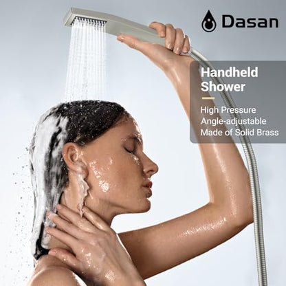 DASAN Full Body Shower System with 6 PCS Body Spray Jets & 12'' Rain Shower Head & Handheld, Ceiling Mount Rain Shower System Brushed Nickel Shower Faucets Sets Complete with Valve, SA-SS03ABN-S12C - color: Brushed Nickel