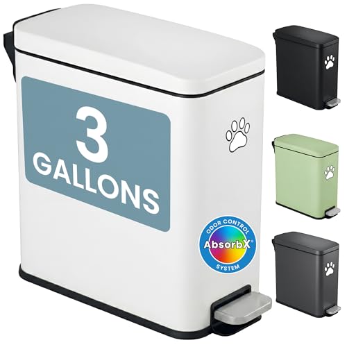 iTouchless 3 Gallon / 12 Liter Dog Poop Trash Can with AbsorbX Odor Filter - Outdoor Pet Waste Receptacle with Step Pedal - Soft Close Metal Garbage Bin for Yard, Patio, Bathroom, Matte White - color: Matte White