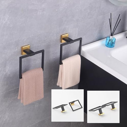 GERZWY Bathroom Hand Towel Holder Stainless Steel Towel Ring for Bath Kitchen Garage Wall Mounted (Black & Gold) JG1916-2BD - color: Black & Gold