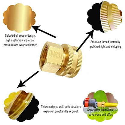 YOUHO 2 Pcs 3/4 GHT (F) to 1/2 NPT (F) Solid Brass Garden Hose Fittings Connectors Adapter Heavy Duty Brass Repair Double Female Water Hose Connector - size: 2PCS 1/2NPT(F) to 3/4GHT(F)