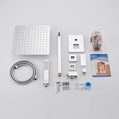 Iriber Chrome Shower System 10 Inch High Pressure Rainfall Shower Head and Shower Faucet Combo Set - color: Chrome 04