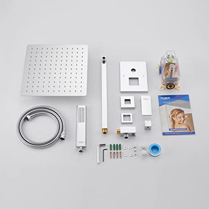 Iriber Chrome Shower System 10 Inch High Pressure Rainfall Shower Head and Shower Faucet Combo Set - color: Chrome 04
