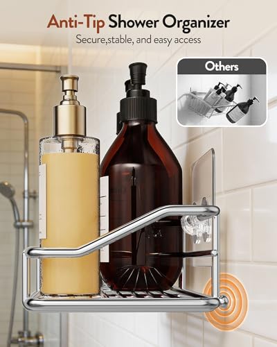 Orimade Bathroom Shelf Organizer Shower Caddy Storage Kitchen Rack with Traceless Transparent Adhesive No Drilling SUS304 Stainless Steel, 15.75 inch, Silver - color: Silver