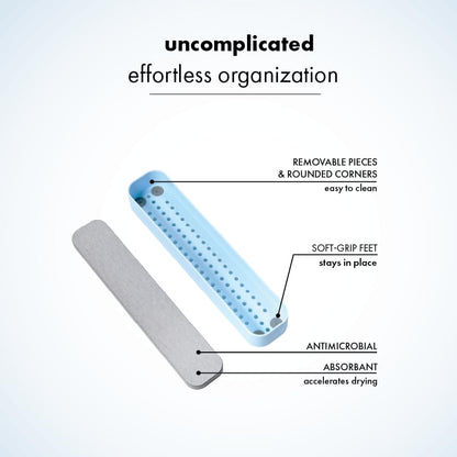 madesmart Drying Stone Toothbrush Tray, Blue | diatomite, fast drying surface, non slip feet, toothpaste floss, dental items, bathroom counter, woman owned - color: Blue