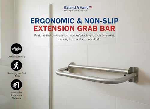 Extend-A-Hand Folding Grab Bar Extension 24" | Heavy-Duty Stainless Steel Wall-Mounted Bathroom Safety Bar for Shower, Toilet & Bathtub - color: Stainless Steel, size: 24x12 inches