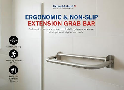 Extend-A-Hand Folding Grab Bar Extension 24" | Heavy-Duty Stainless Steel Wall-Mounted Bathroom Safety Bar for Shower, Toilet & Bathtub - color: Stainless Steel, size: 24x12 inches
