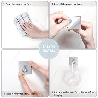 VIS'V Adhesive Towel Hooks, Shower Wall Stick on Hooks, Silver, 4 Pcs | Metal Material, Compact Design, Peel and Stick, 2 Extra Adhesive Strips, for Bathroom Kitchen Livingroom Office RV - color: Silver
