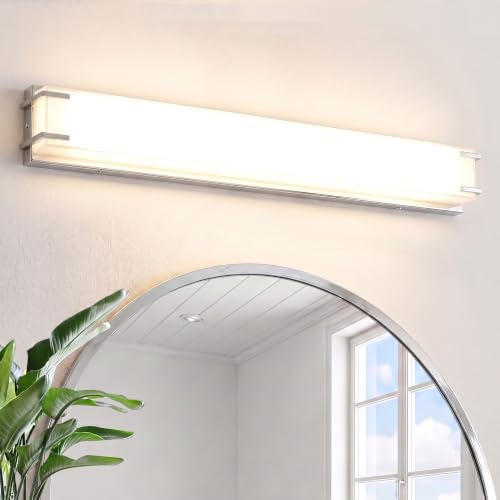URSOLA LED Bathroom Light Fixtures Over Mirror 32” Vanity Light with Milky White Lampshade 4000K Daylight Chrome Finishing Bath Bar (Chrome) - color: Chrome, size: 32inch