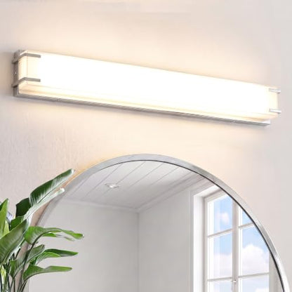 URSOLA LED Bathroom Light Fixtures Over Mirror 32” Vanity Light with Milky White Lampshade 4000K Daylight Chrome Finishing Bath Bar (Chrome) - color: Chrome, size: 32inch