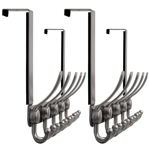 Over Door Hook 2.0 - Upgraded Version - Simple-Assembly, Strong, Heavy-Duty Stainless Steel 5-Tri-Hook Over The Door Hanger Rack, SimpleStrong Series, Grey, Pack of 2 - color: Gray
