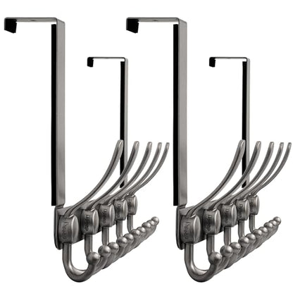 Over Door Hook 2.0 - Upgraded Version - Simple-Assembly, Strong, Heavy-Duty Stainless Steel 5-Tri-Hook Over The Door Hanger Rack, SimpleStrong Series, Grey, Pack of 2 - color: Gray