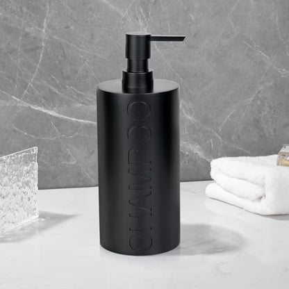 Matte Black Shampoo Dispenser Modern Refillable Pump Bottle with Embossed Text, Durable Resin Construction for Bathroom and Kitchen - color: Shampoo Black
