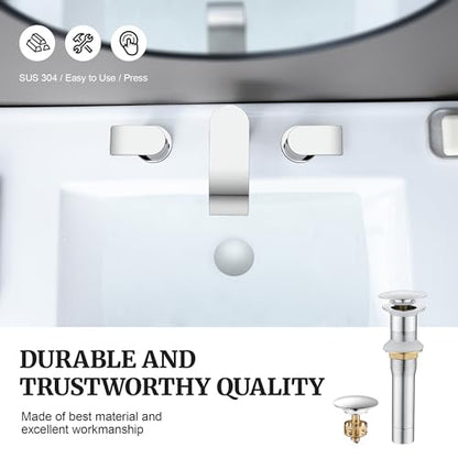 Pop up Sink Drain Stopper for Bathroom Vessel Vanity Sink Art Basin Chrome, Big Cap Without Overflow, Metal Pop-up Drain Strainer with Detachable Basket Stopper - color: Chrome, style: without overflow