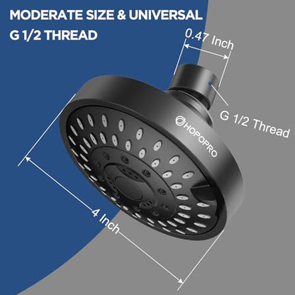 High Pressure Shower Head, HOPOPRO 5-Mode Fixed Showerhead, NBC Recommended | The Washington Post, NBC News, Today TV Show Recommended, Consumer Reports Tested High Flow Fixed Shower Head (4 Inch Black) - color: Matte Black, style: 4 Inch Modern
