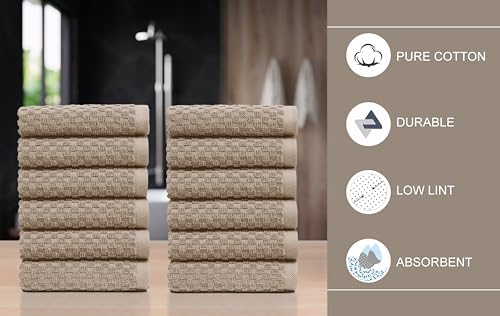 COTTON CRAFT Euro Spa Waffle Wash Cloth - Set of 12 Linen Washcloth | Luxury Face Towel Set - 100% Cotton - Soft Plush Absorbent Low Lint Quick Dry - Gym Shower Beach Bath Kitchen - 12x12 inches - color: Linen, size: 12 Pack Wash Cloths